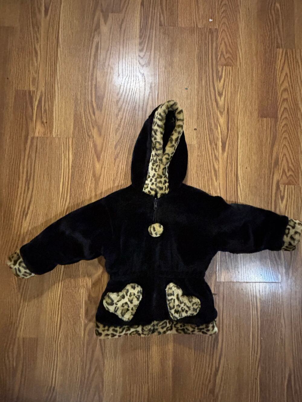 Vintage Handmade Girl/ Toddler Faux Fur Leopard/ Animal Print Girly Coat/ Jacket